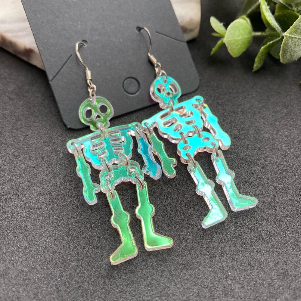 Halloween Skeleton Earrings Iridescent holographic Acrylic earrings